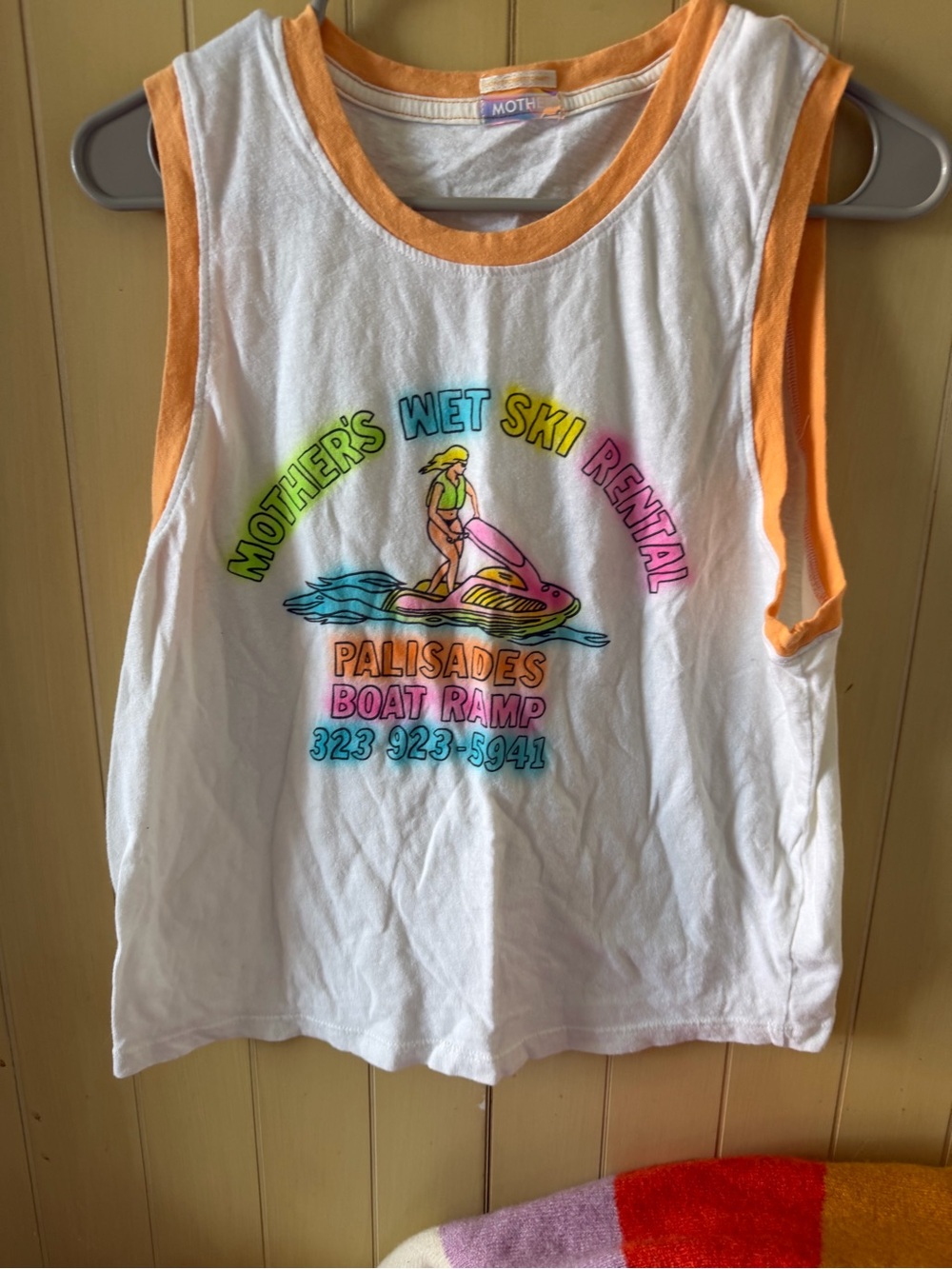 MOTHER White Tank with Orange Trim and Neon Watercraft Graphic